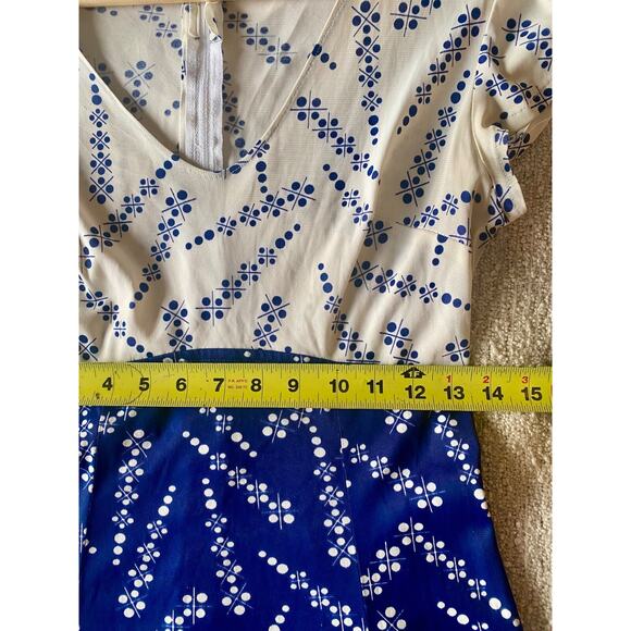 VTG 1960s Handmade Womens SMALL White/Blue Sleeveless A-Line DRESS Poly - Picture 13 of 16